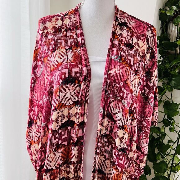 True Craft Colorful Floral Long Open Front Duster Wrap Aztec Southwestern OS - Picture 2 of 9